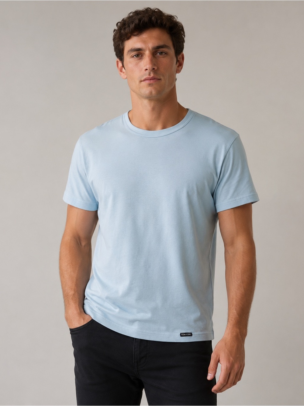 Tom Ford Light Blue Short Sleeve Crew Neck Tee